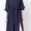 ENGLISH FACTORY Tops*- Angled Buttoned Wrap Midi Dress NAVY