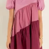 ENGLISH FACTORY Tops*- Asymmetrical Colorblock Puff Sleeve Dress