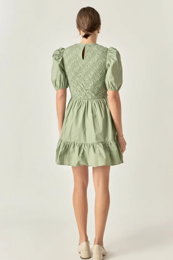 ENGLISH FACTORY Tops*- Asymmetrical Smocked Mini Dress SAGE