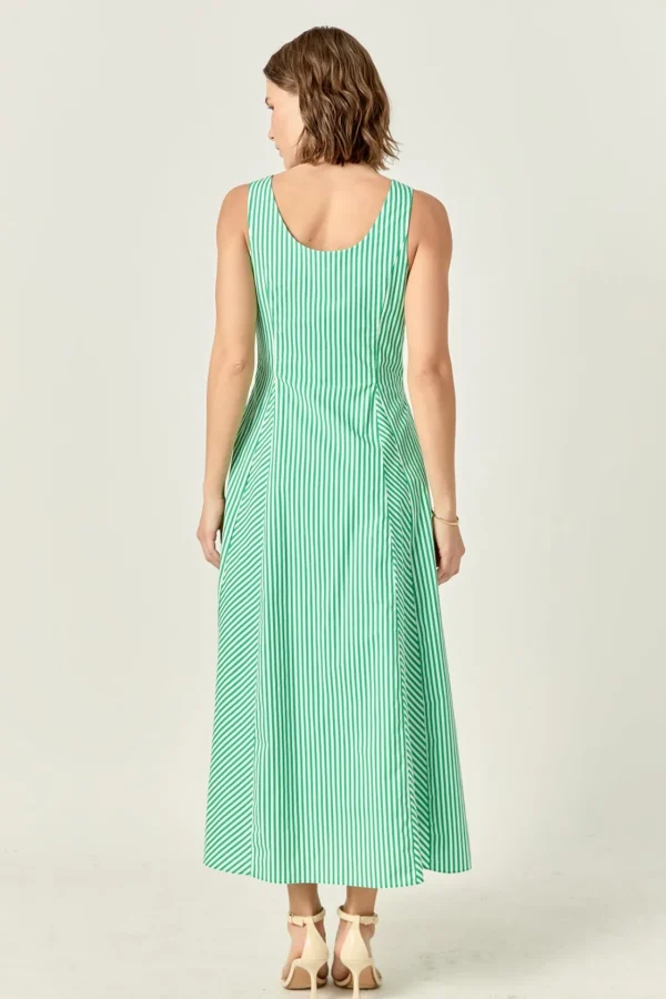 ENGLISH FACTORY Tops*- Aubrey Godet Midi Dress GREEN/WHITE