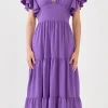 ENGLISH FACTORY Tops*- Back Cut-out with Elastic Detail Midi Dress PURPLE