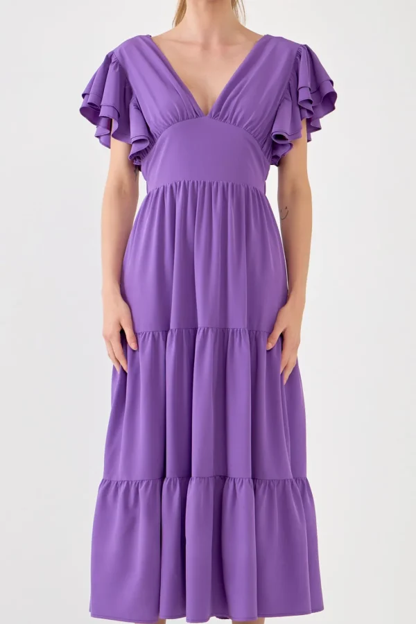 ENGLISH FACTORY Tops*- Back Cut-out with Elastic Detail Midi Dress PURPLE