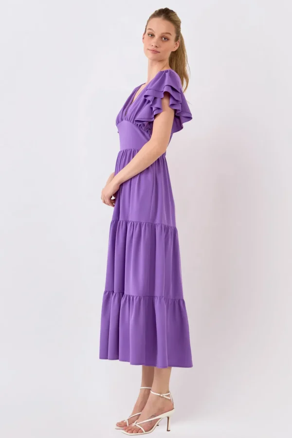 ENGLISH FACTORY Tops*- Back Cut-out with Elastic Detail Midi Dress PURPLE