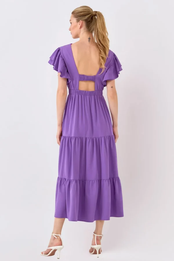 ENGLISH FACTORY Tops*- Back Cut-out with Elastic Detail Midi Dress PURPLE