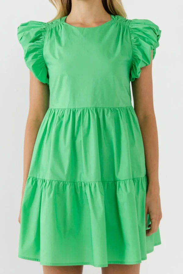 ENGLISH FACTORY Tops*- Balloon Sleeve Mini Dress GREEN