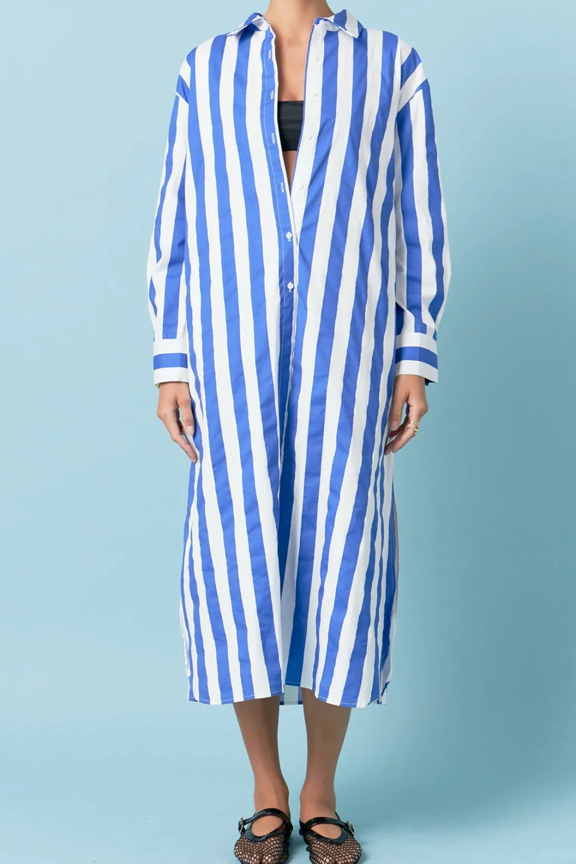 english_factory__big_stri_0.webp ENGLISH FACTORY Tops*- Big Stripe Maxi Dress BLUESTRIPE