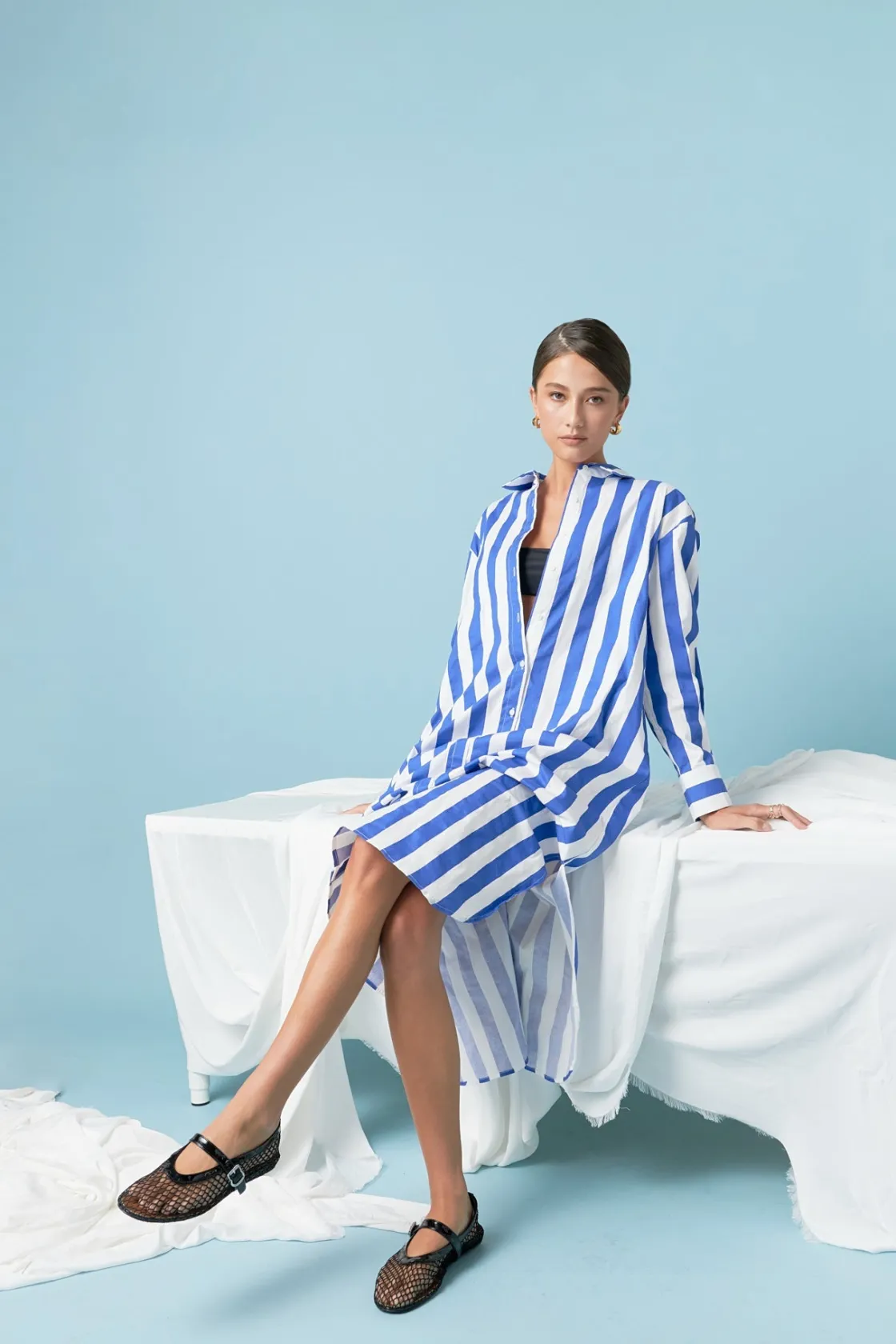 english_factory__big_stri_3.webp ENGLISH FACTORY Tops*- Big Stripe Maxi Dress BLUESTRIPE