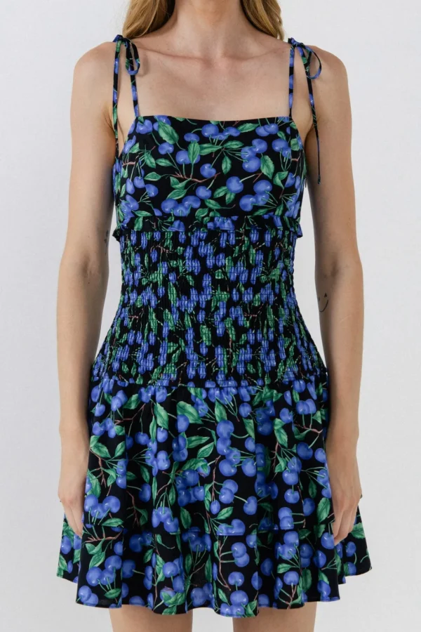 ENGLISH FACTORY Tops*- Blueberry Print Mini Dress BLACK