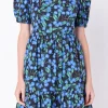 ENGLISH FACTORY Tops*- Blueberry Print Mini Dress with Puff Sleeves BLACK