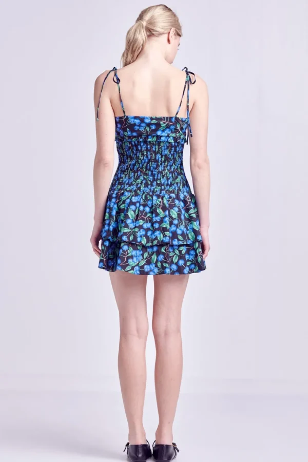 ENGLISH FACTORY Tops*- Blueberry Print Mini Dress BLACK