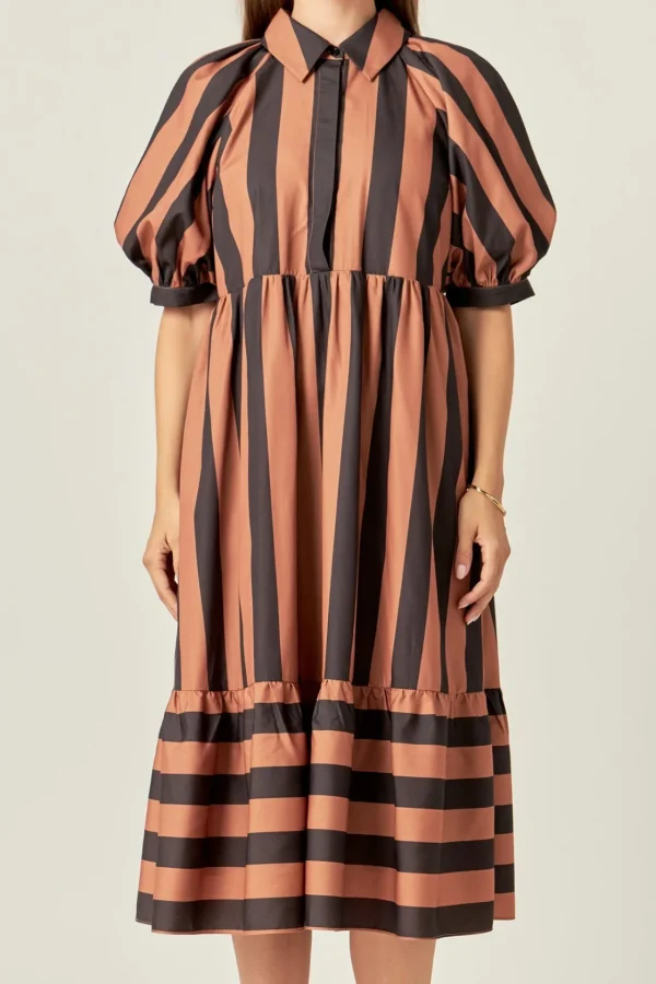 ENGLISH FACTORY Tops*- Bold Stripe Dress CAMEL/BLACK