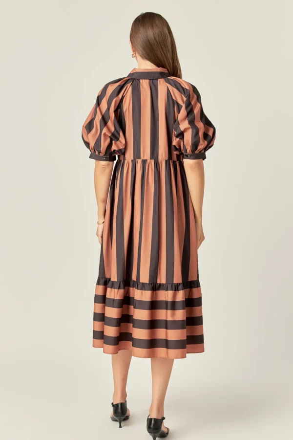 ENGLISH FACTORY Tops*- Bold Stripe Dress CAMEL/BLACK