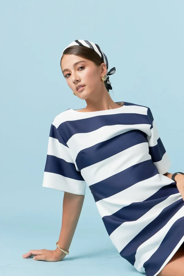 ENGLISH FACTORY Tops*- Bold Stripe Mini Dress OFFWHITE/NAVY