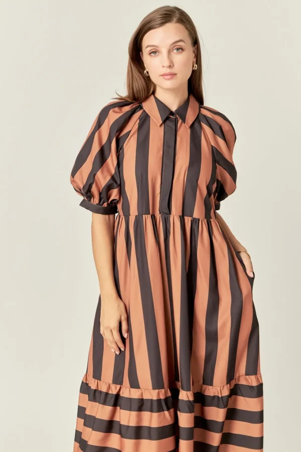 ENGLISH FACTORY Tops*- Bold Stripe Dress CAMEL/BLACK