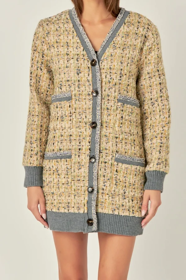 ENGLISH FACTORY Tops*- Boucle Coat With Trim BEIGE/DARKGREY