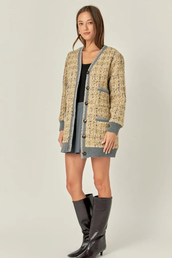ENGLISH FACTORY Tops*- Boucle Coat With Trim BEIGE/DARKGREY