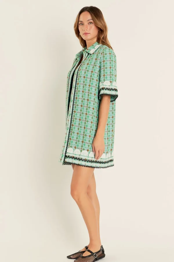 ENGLISH FACTORY Tops*- Boucle Mini Shirt Dress With Ric Rac Trim MINT