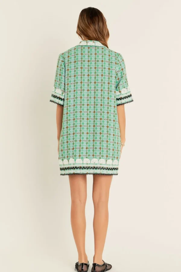 ENGLISH FACTORY Tops*- Boucle Mini Shirt Dress With Ric Rac Trim MINT