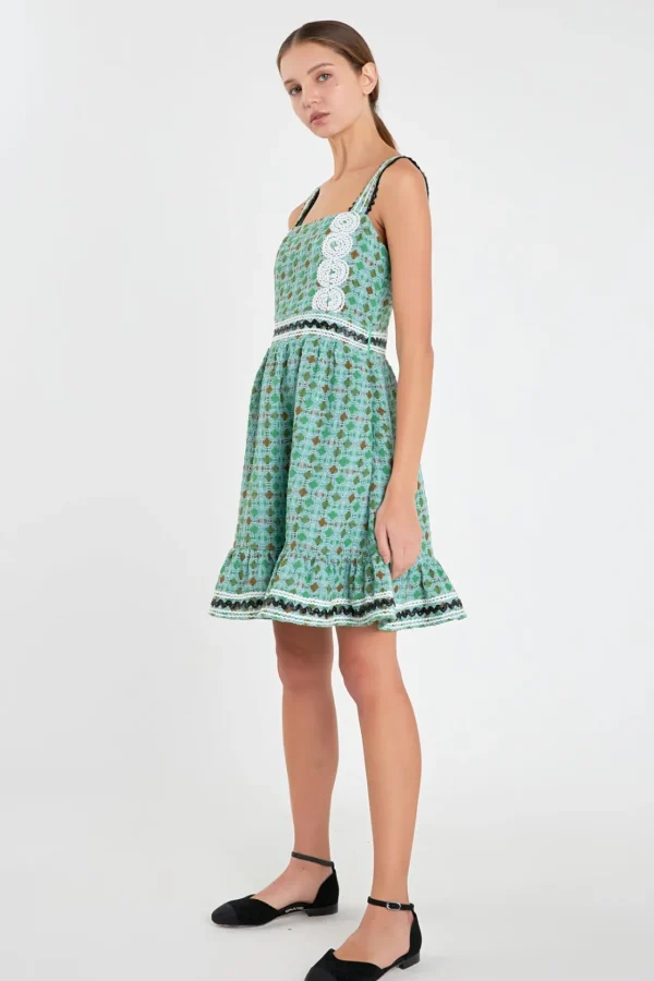 ENGLISH FACTORY Tops*- Boucle Square Neck Mini Dress With Ric Rac Trim MINT
