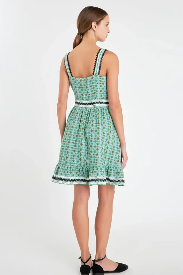 ENGLISH FACTORY Tops*- Boucle Square Neck Mini Dress With Ric Rac Trim MINT