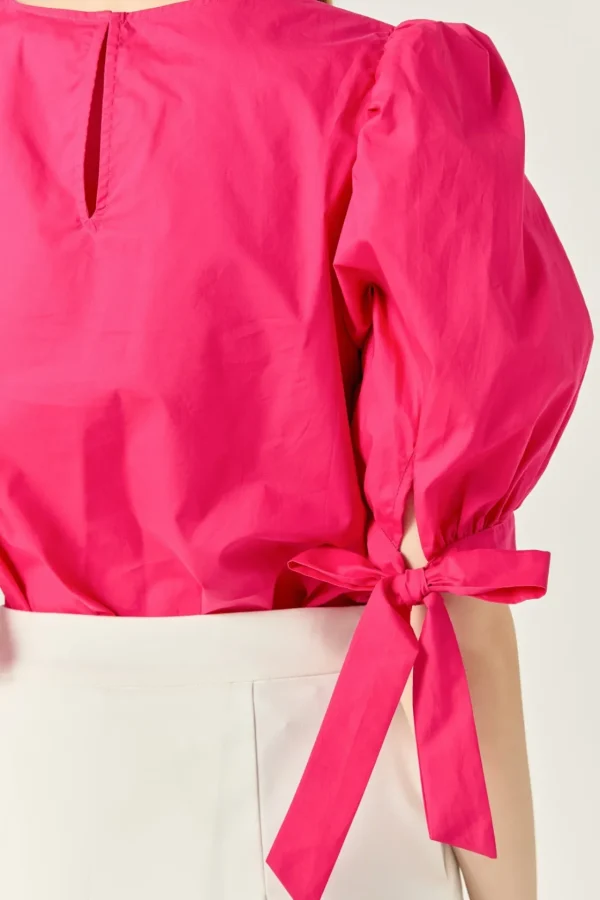 ENGLISH FACTORY Tops*- Bow Banded Puff Sleeve Blouse