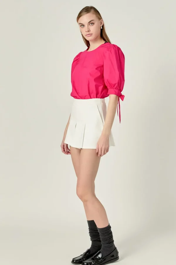 ENGLISH FACTORY Tops*- Bow Banded Puff Sleeve Blouse