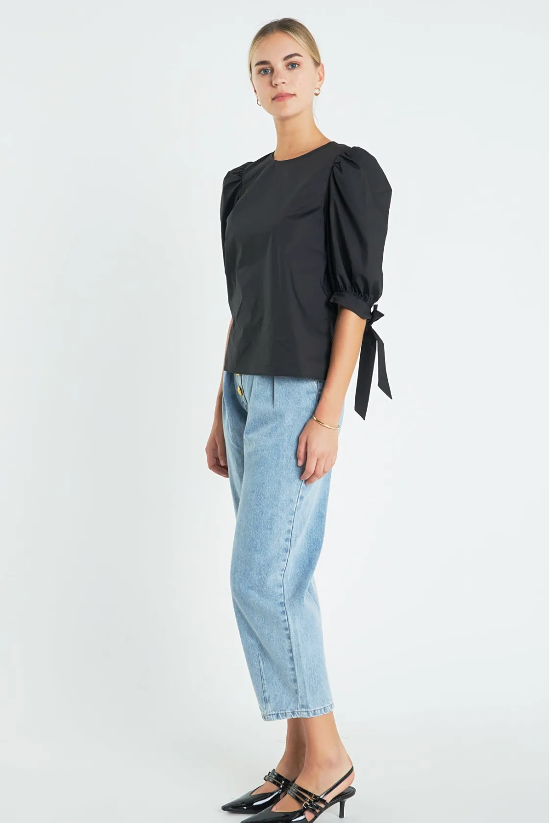 english_factory__bow_band_11.webp ENGLISH FACTORY Tops*- Bow Banded Puff Sleeve Blouse