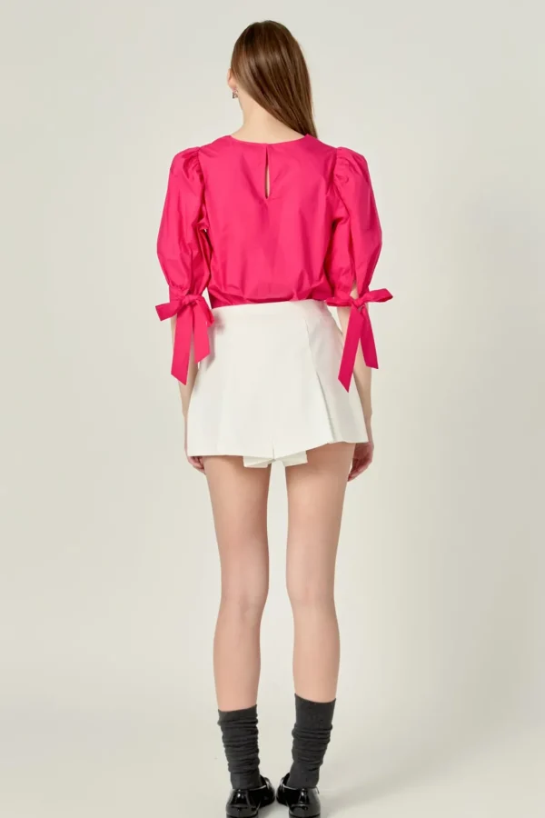 ENGLISH FACTORY Tops*- Bow Banded Puff Sleeve Blouse