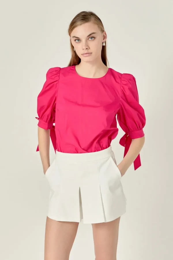 ENGLISH FACTORY Tops*- Bow Banded Puff Sleeve Blouse