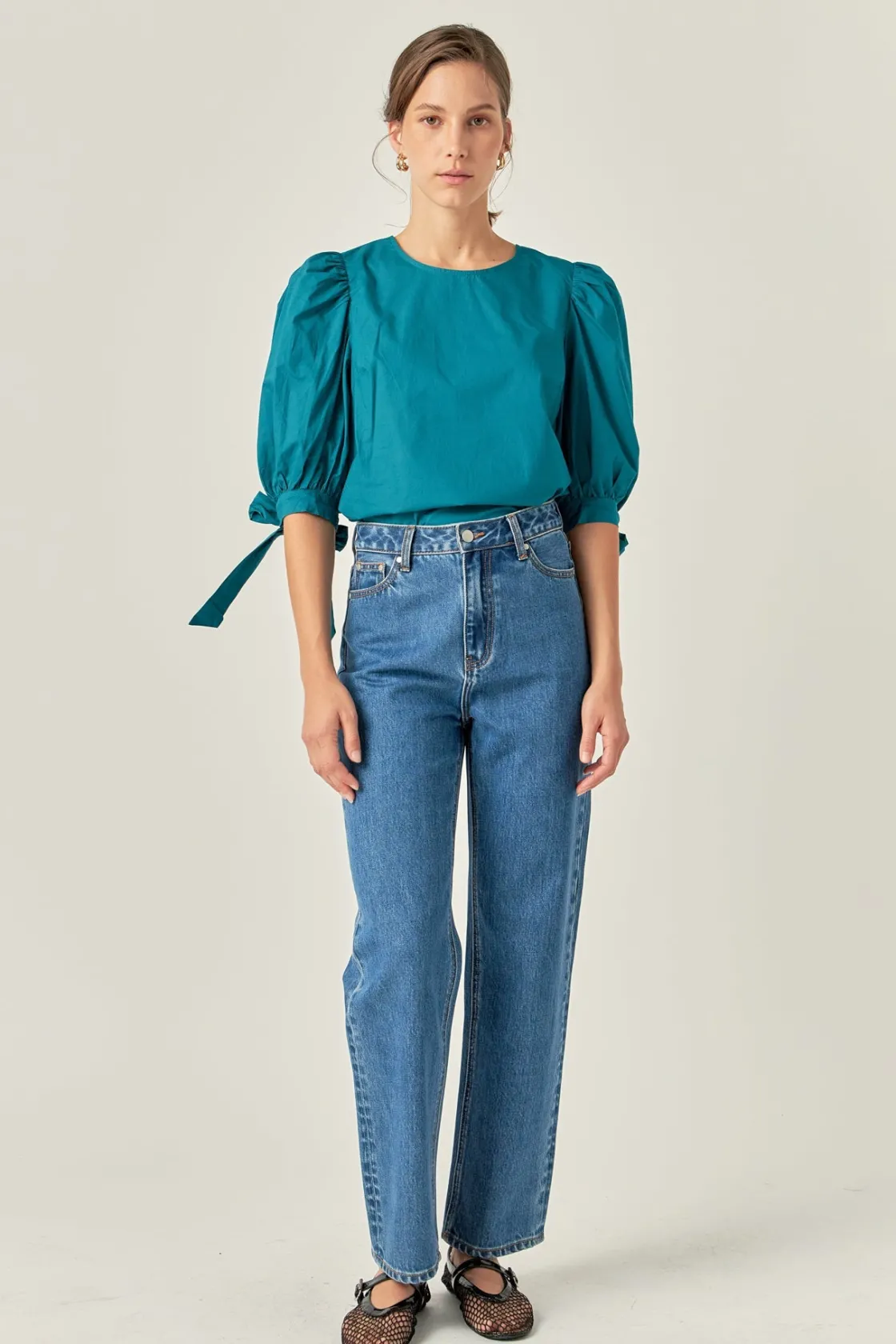 english_factory__bow_band_4.webp ENGLISH FACTORY Tops*- Bow Banded Puff Sleeve Blouse