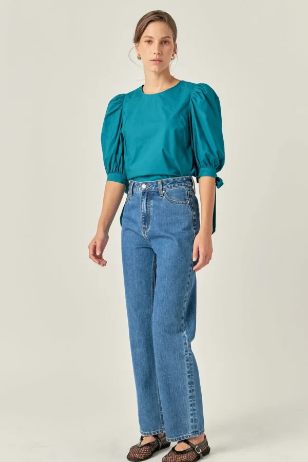 ENGLISH FACTORY Tops*- Bow Banded Puff Sleeve Blouse
