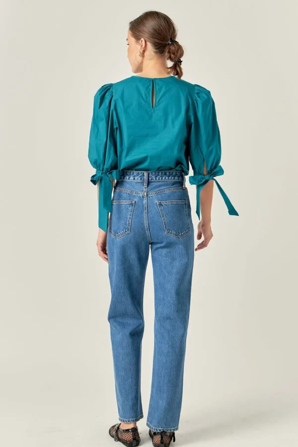 ENGLISH FACTORY Tops*- Bow Banded Puff Sleeve Blouse