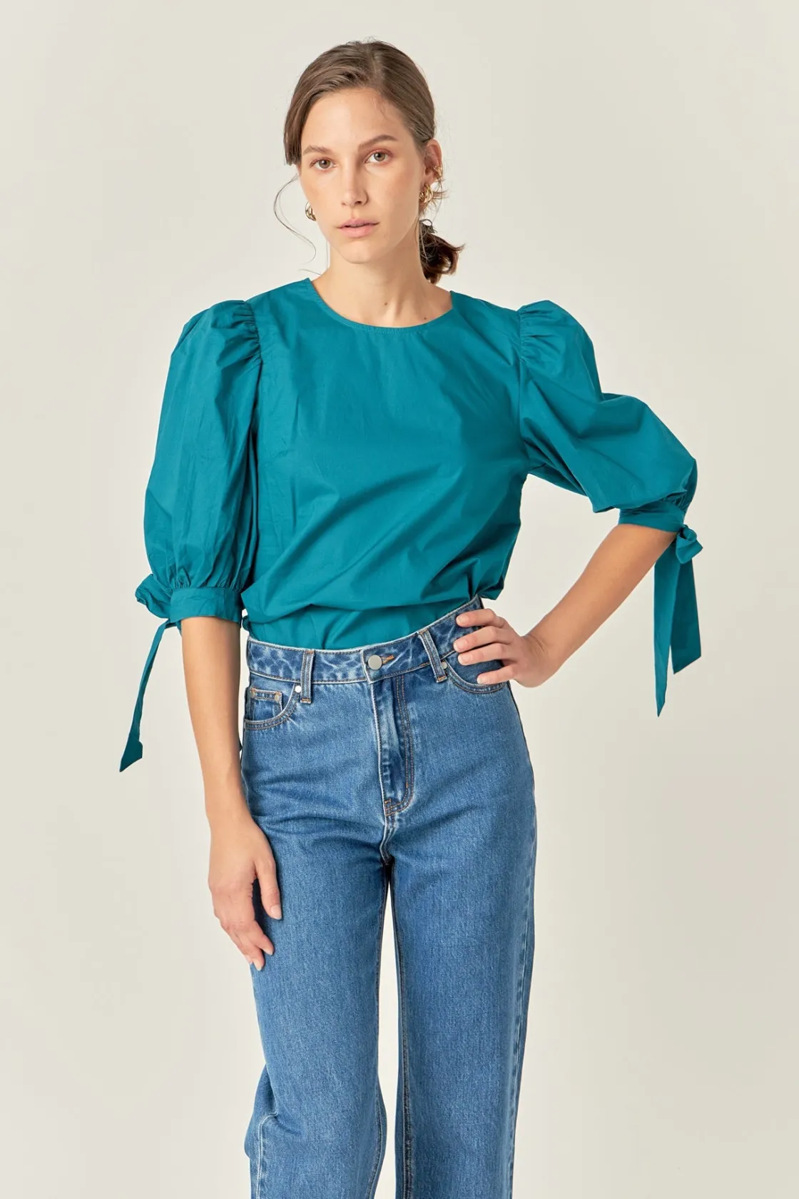 english_factory__bow_band_8.webp ENGLISH FACTORY Tops*- Bow Banded Puff Sleeve Blouse