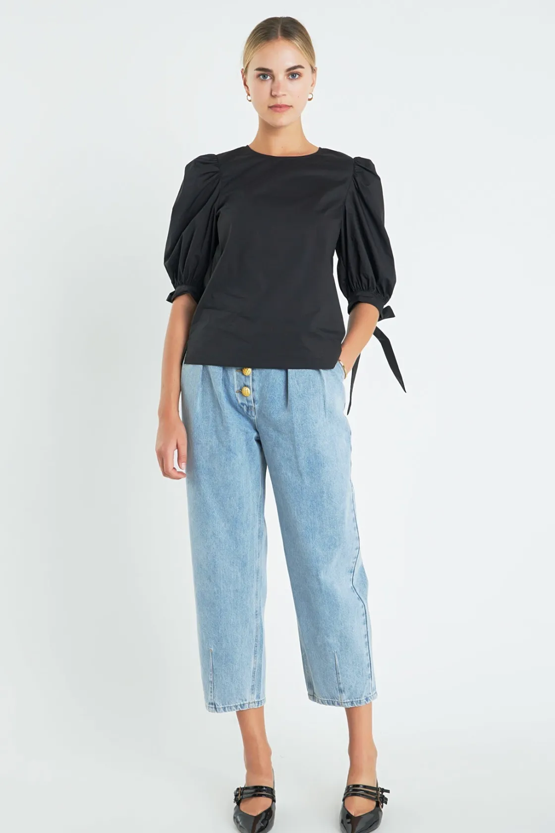 english_factory__bow_band_9.webp ENGLISH FACTORY Tops*- Bow Banded Puff Sleeve Blouse