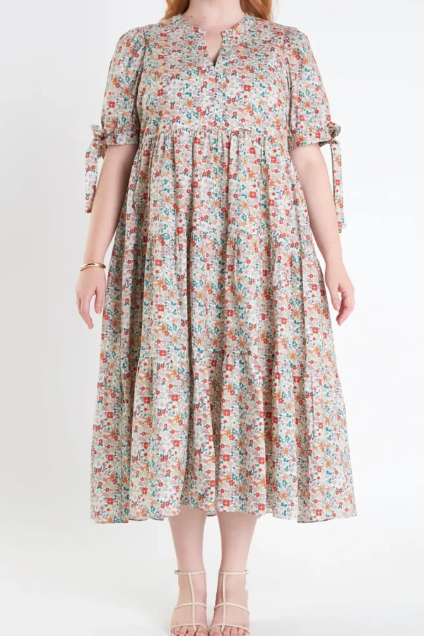 ENGLISH FACTORY Tops*- Bow Detailed Midi Dress CREAMMULTI
