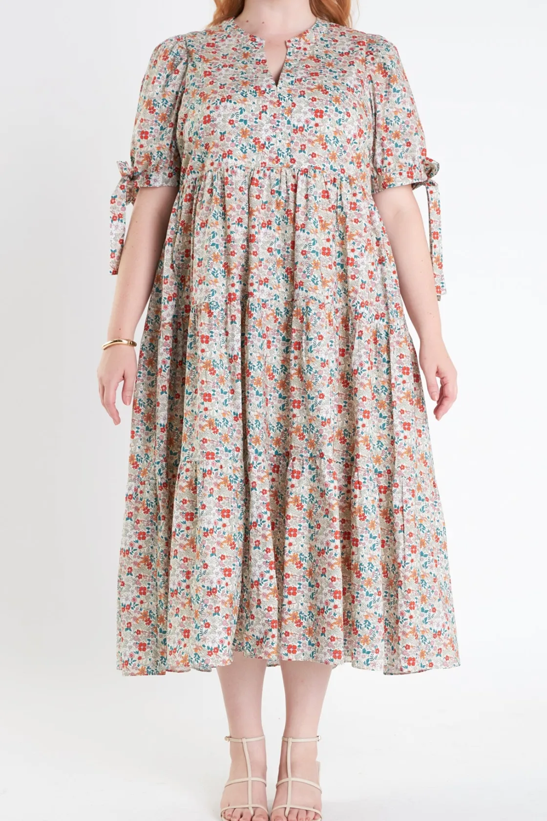 english_factory__bow_deta_0-1.webp ENGLISH FACTORY Tops*- Bow Detailed Midi Dress CREAMMULTI
