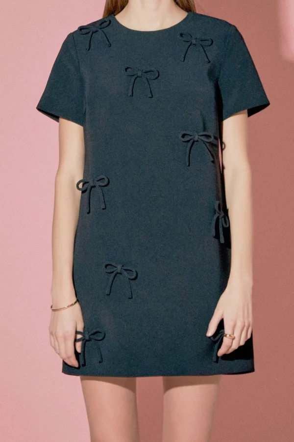 ENGLISH FACTORY Tops*- Bow Detailed Mini Dress BLACK