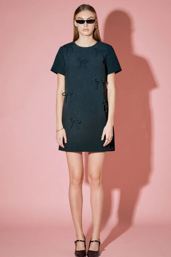 ENGLISH FACTORY Tops*- Bow Detailed Mini Dress BLACK