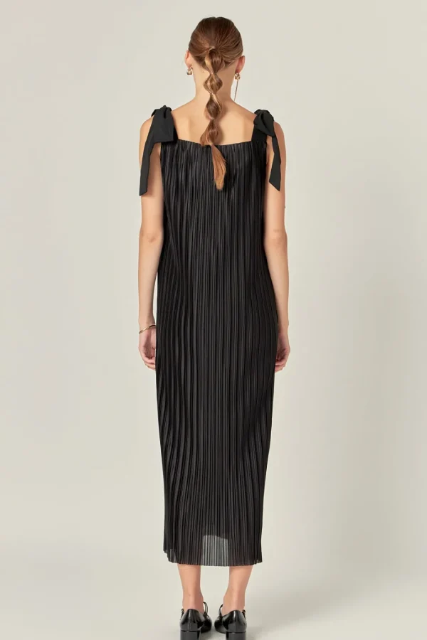 ENGLISH FACTORY Tops*- Bow Detailed Pleated Maxi Dress BLACK