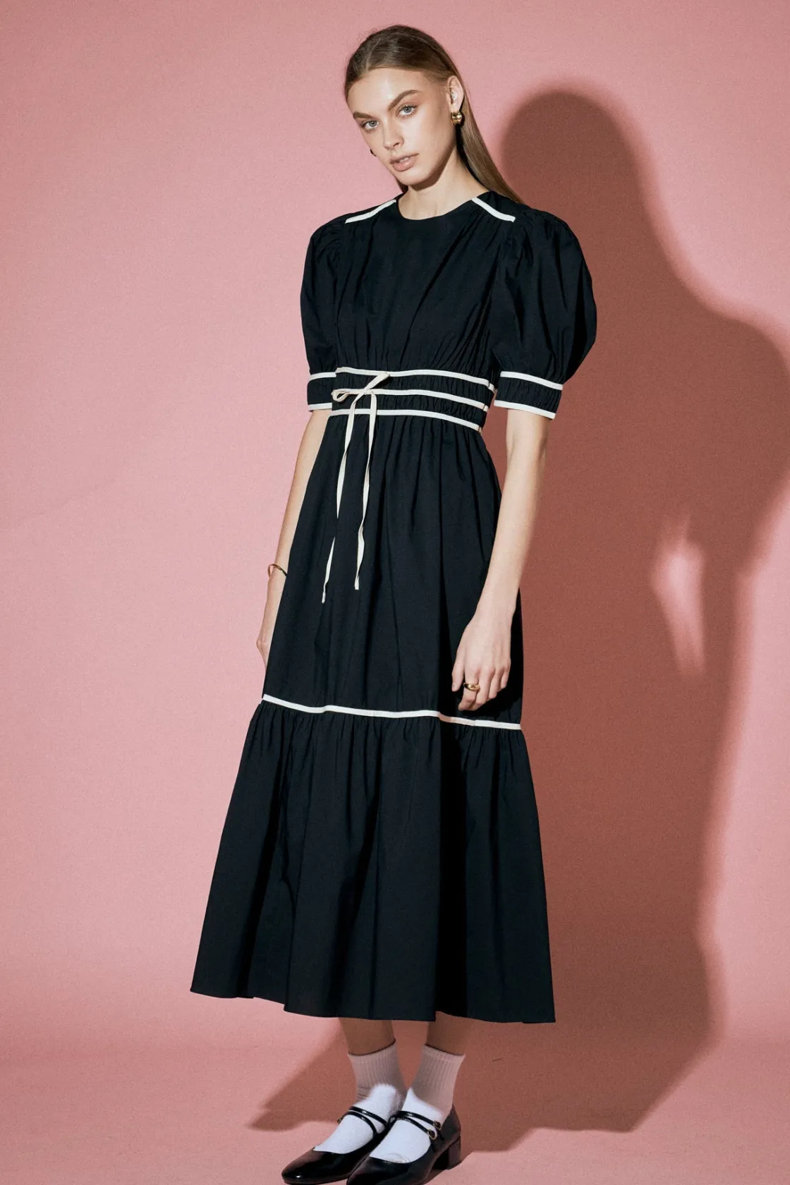 english_factory__bow_midi_1.webp ENGLISH FACTORY Tops*- Bow Midi Dress BLACK