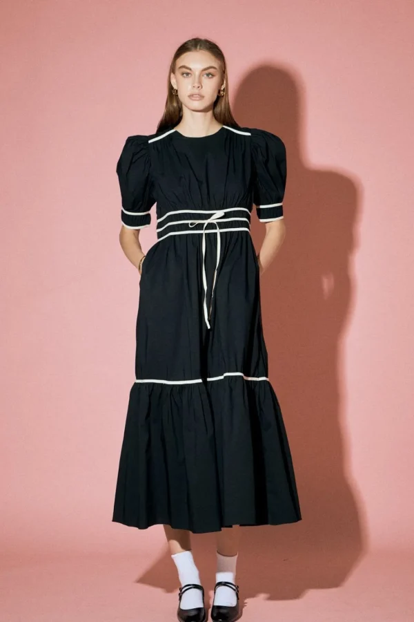 ENGLISH FACTORY Tops*- Bow Midi Dress BLACK
