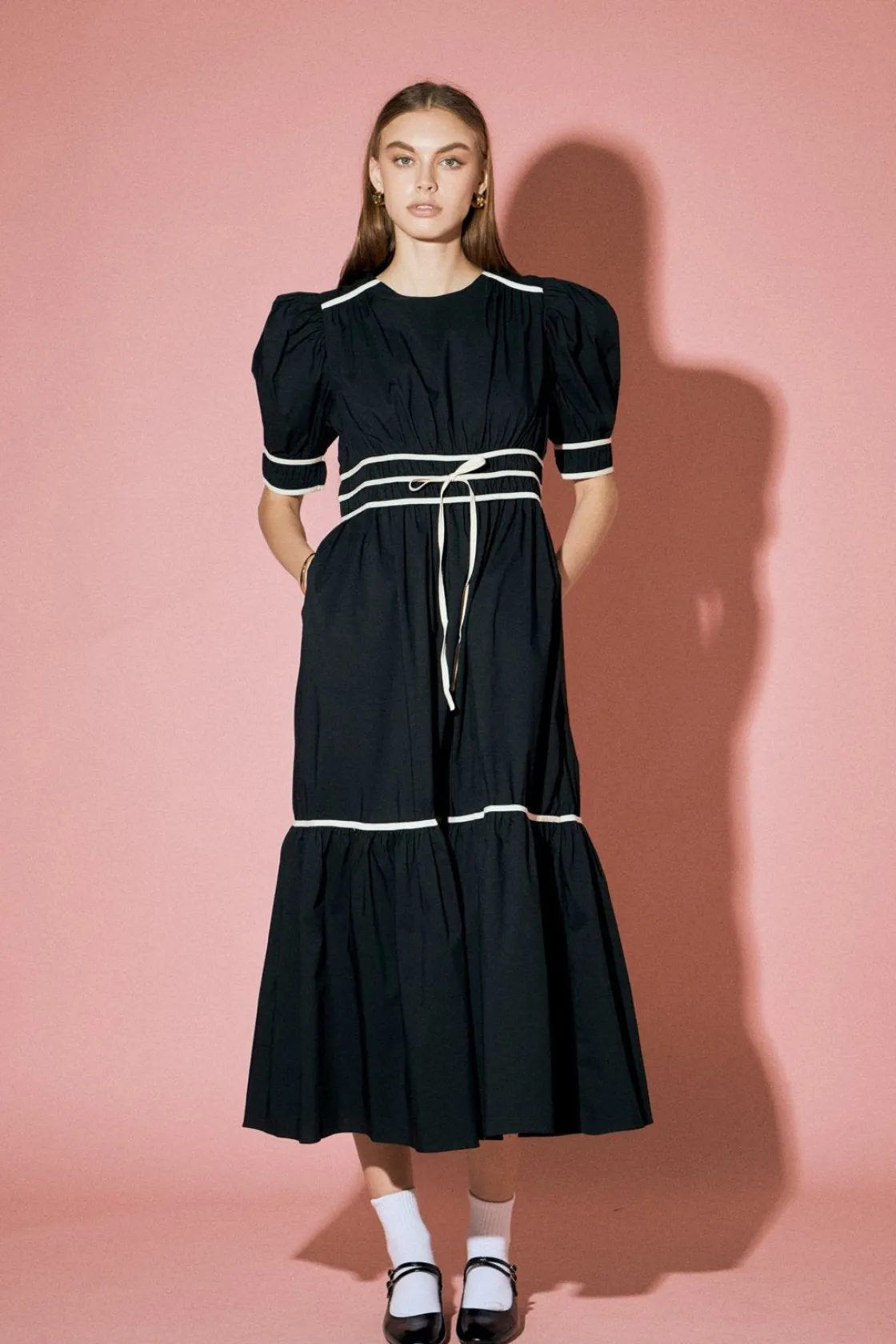 english_factory__bow_midi_3.webp ENGLISH FACTORY Tops*- Bow Midi Dress BLACK