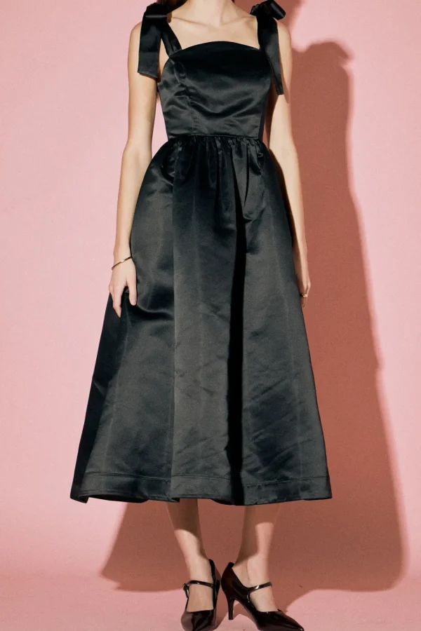 ENGLISH FACTORY Tops*- Bow Pointed Midi Dress BLACK
