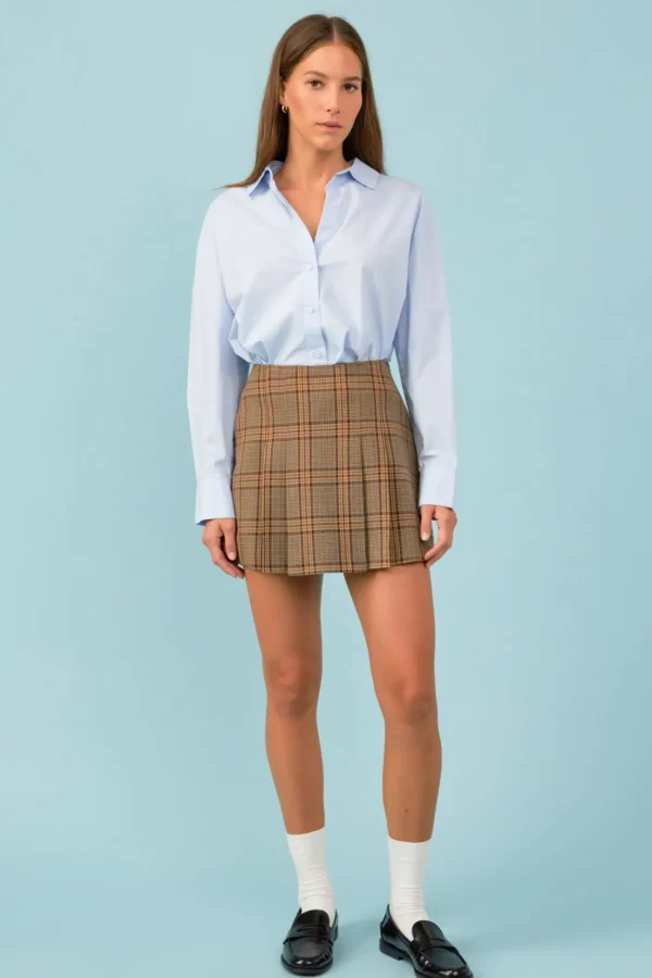ENGLISH FACTORY Tops*- Box Pleated Check Skort BROWN