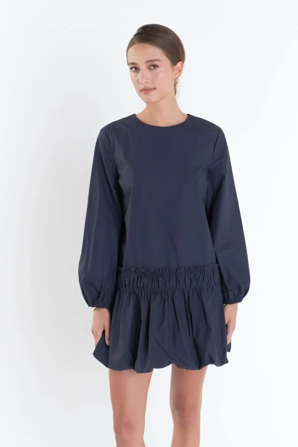 ENGLISH FACTORY Tops*- Bubble Hem Dress NAVY