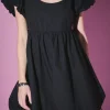 ENGLISH FACTORY Tops*- Bubble Scoop Neck Dress BLACK