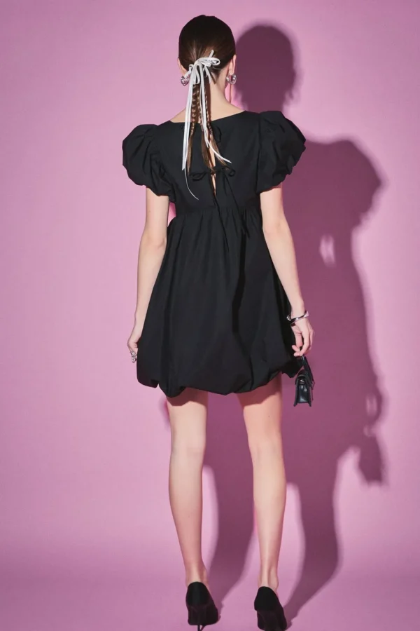 ENGLISH FACTORY Tops*- Bubble Scoop Neck Dress BLACK