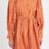 ENGLISH FACTORY Tops*- Burnout Organza Mini Tie Dress ORANGE