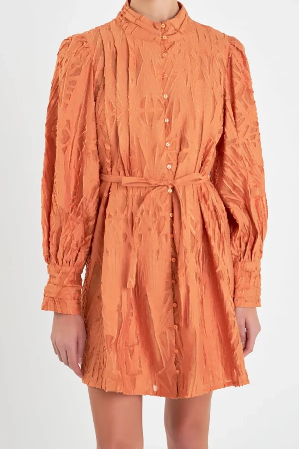 ENGLISH FACTORY Tops*- Burnout Organza Mini Tie Dress ORANGE