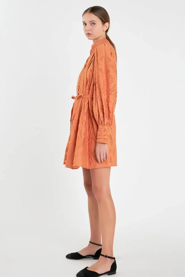 ENGLISH FACTORY Tops*- Burnout Organza Mini Tie Dress ORANGE